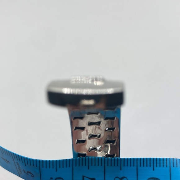 Effy Sterling Curb Link Open Cuff Leather Trim Cuff Bracelet 6” + 1” Gap / 40g - Picture 9 of 10